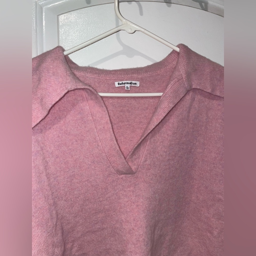 New! Reformation Otto Regenerative Wool Polo Sweater Soft Pink Sweater 🌸 XL - Picture 12 of 15